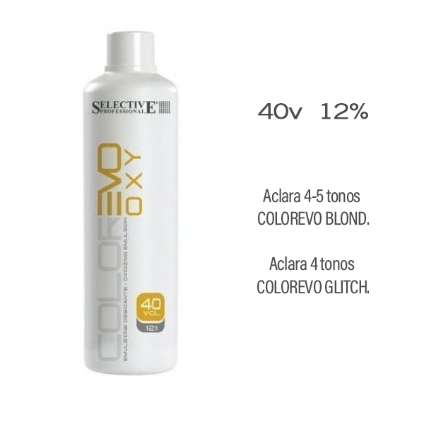 40 vol. --  12 %   ---   Aclara 4 a 5 tonos con ColorEVO Blond
 Ml EVO OXY 40 VOL. 1000 ML.10.50